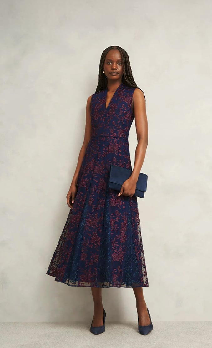 Women wearing Hobbs trend-leaning occasion dresses.