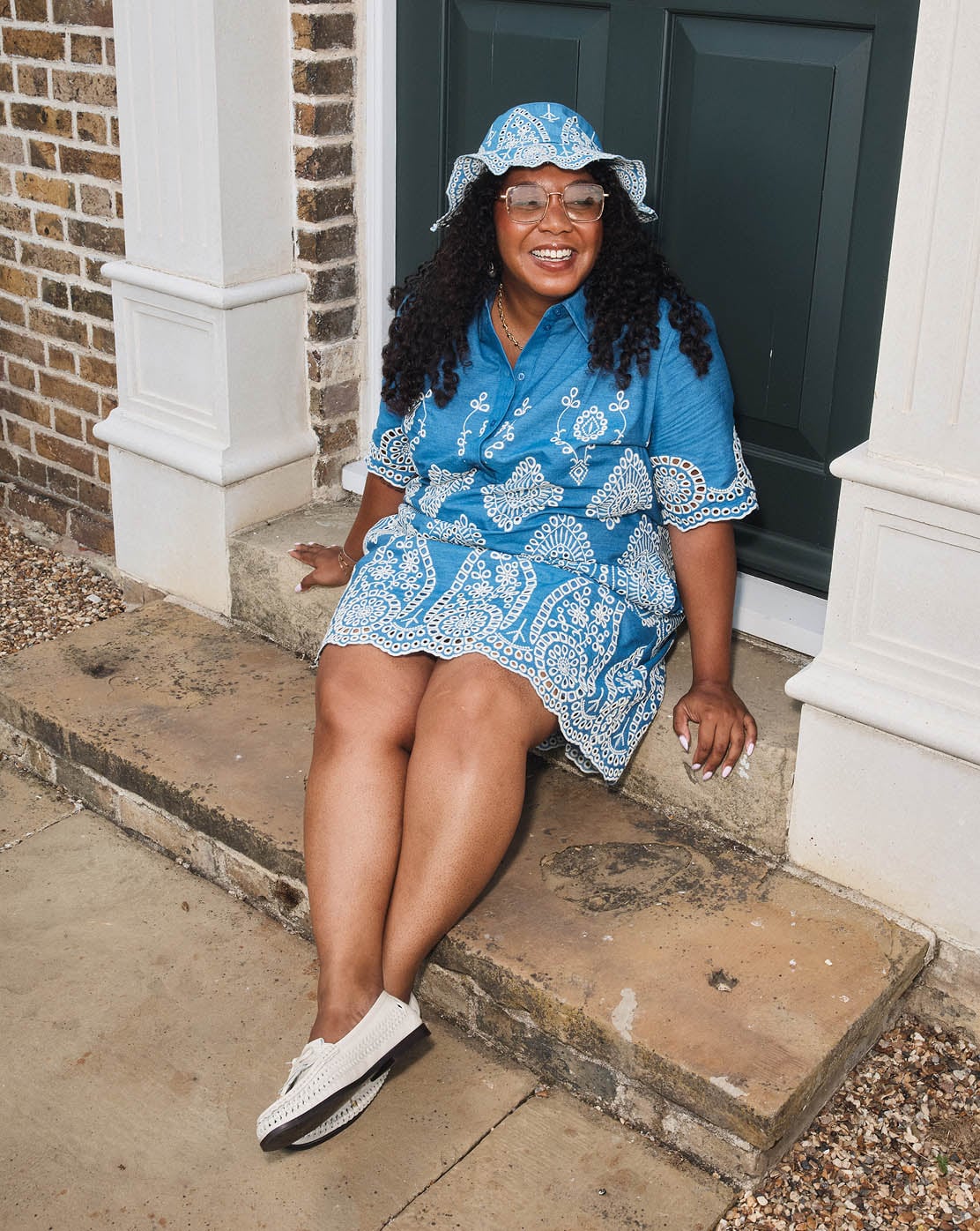 A woman wearing a Hobbs dress.