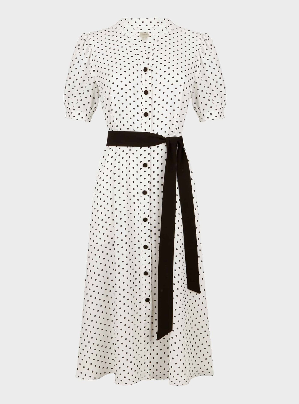 Hobbs Eliza Crepe White and Black Spot Shirt Dress