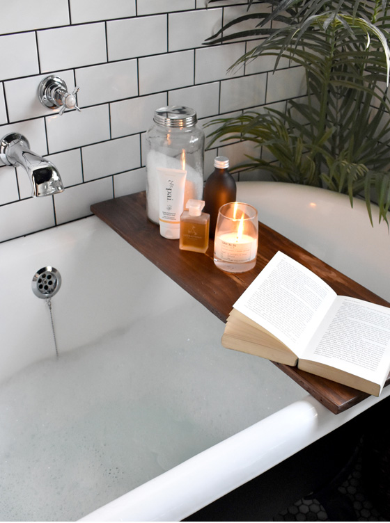 Relaxing at home with a bath, a book..