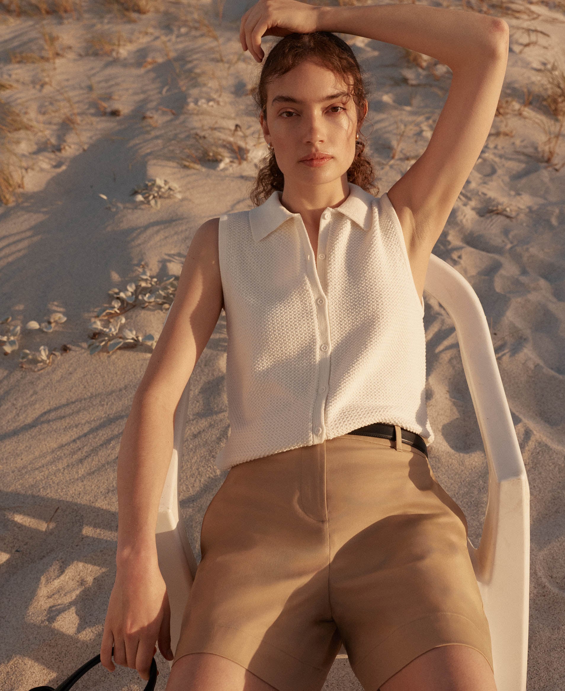 A woman wearing Hobbs cotton shorts.
