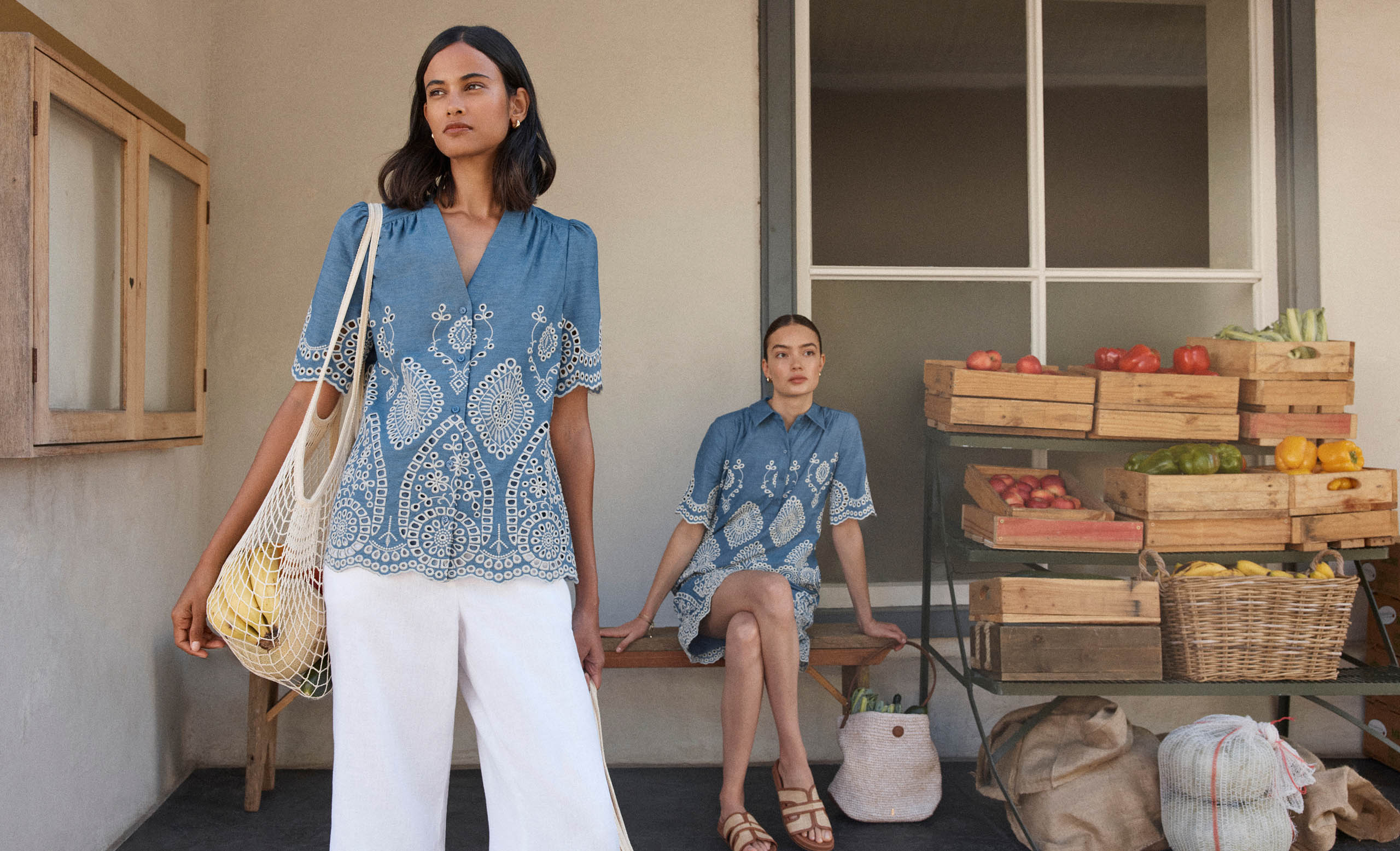 Women wearing Hobbs Broderie Anglaise.