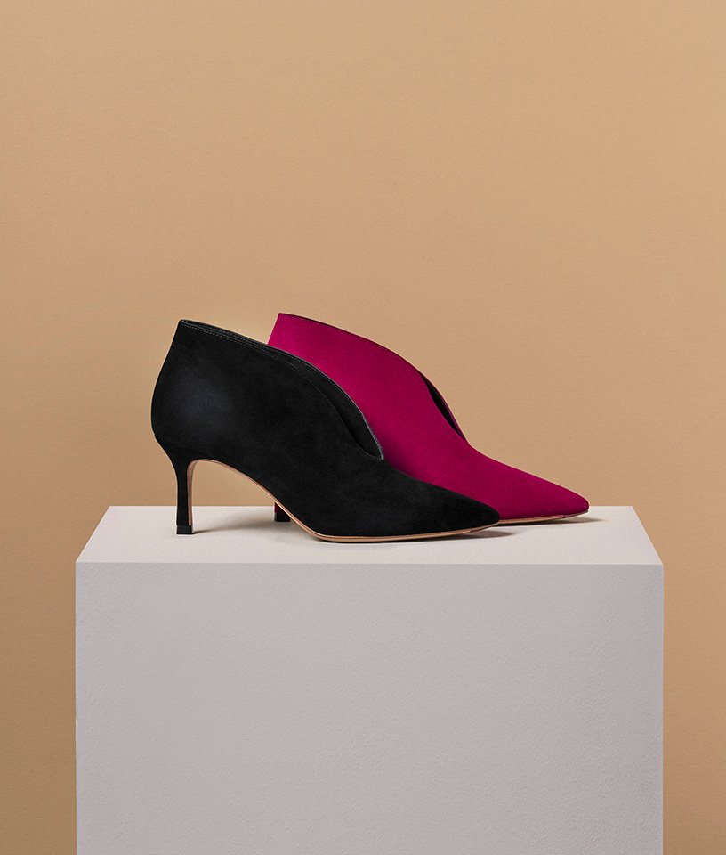 Black And Pink Suede Ankle Boot Courts
