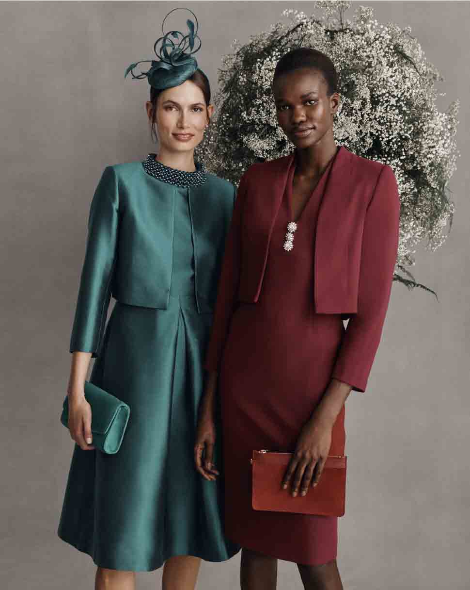 Hobbs models wear colour-coordinated sets with matching clutch bags