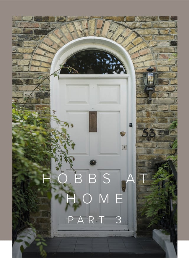 A classic hampstead townhouse frontage with a white front door, with surrounding greenery. 