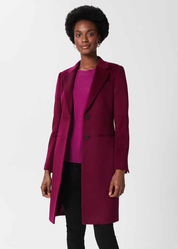 Gallery of three models wearing Hobbs tailored wool coats.