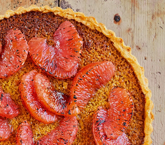 Detail shot of Prue's Grapefruit Treacle Tart