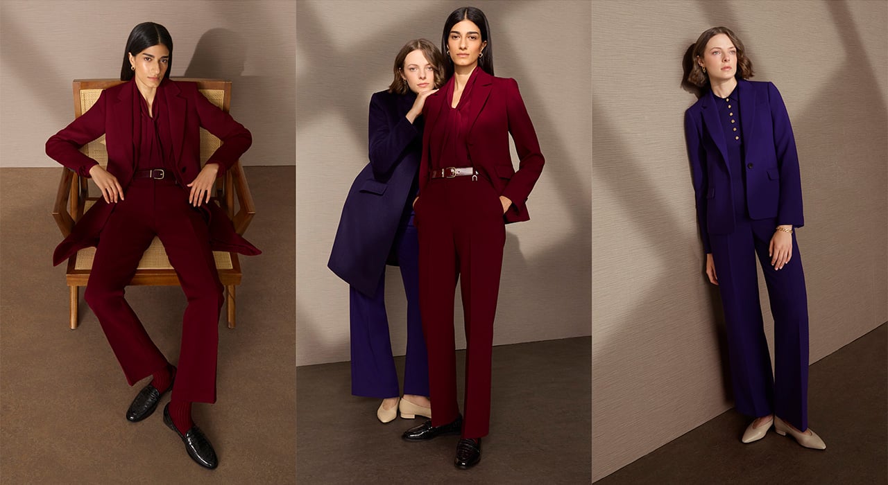 Women wearing Hobbs colour-coordinating, tailored suits.