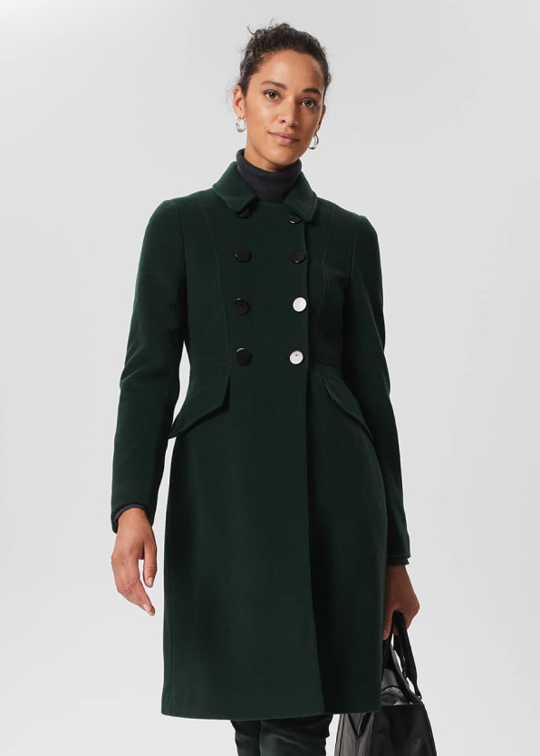 Gallery of three models wearing Hobbs tailored wool coats.