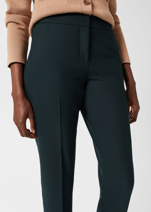 Gallery of three models wearing Hobbs tailored wool trousers.