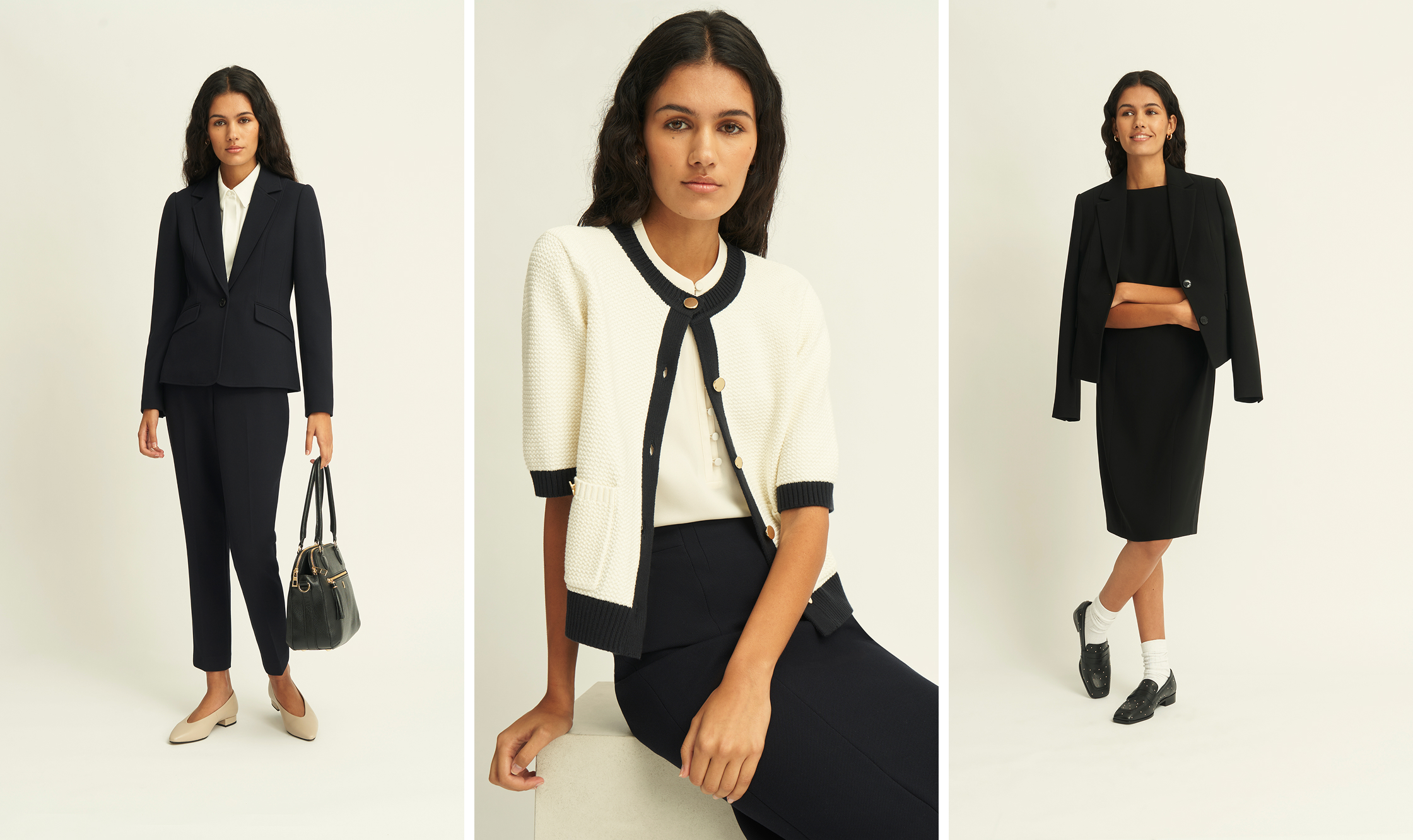 A girl wearing multiple smart outfits.