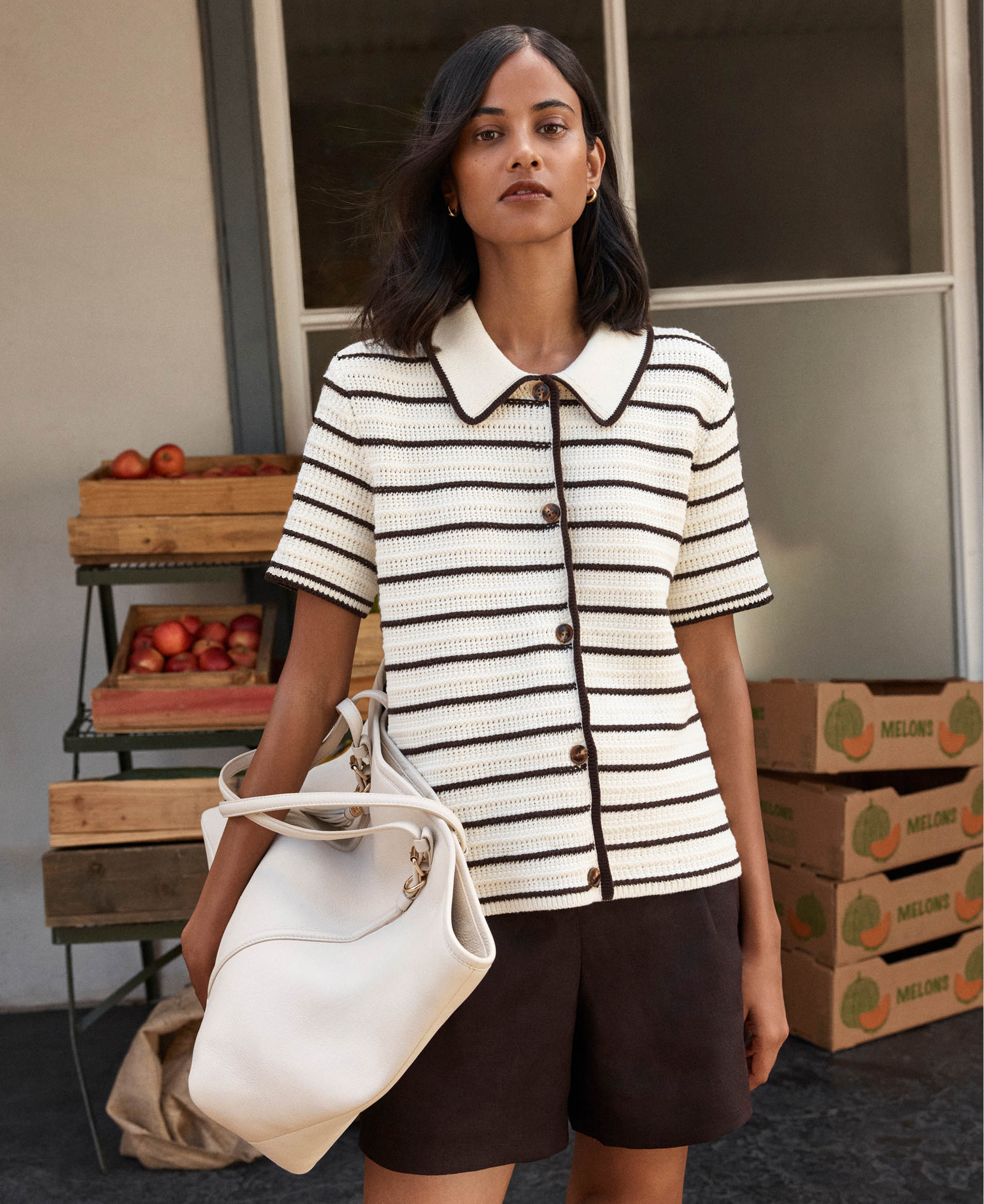 A woman wearing Hobbs polka dots.