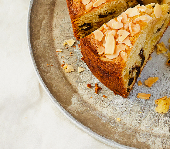 A slice of the bing cherry and almond cake