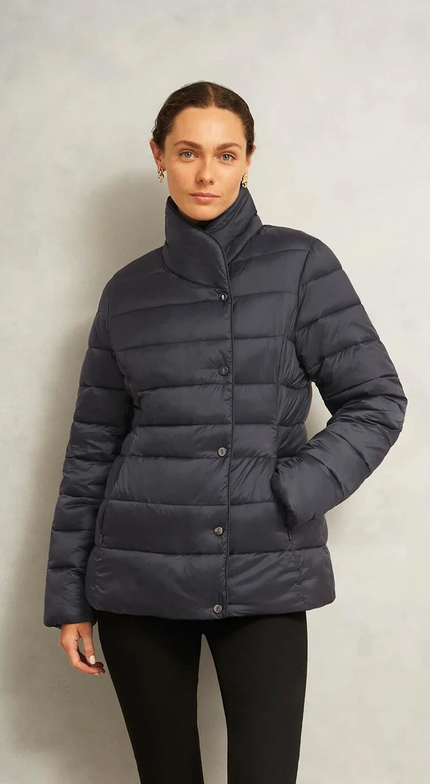 Women wearing new Hobbs puffer jackets.