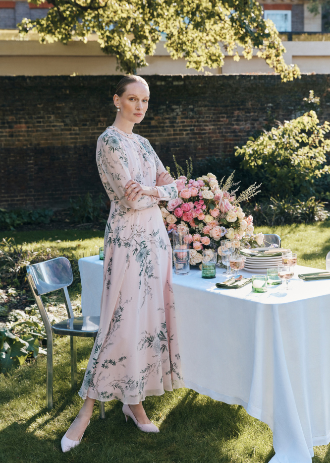 Gallery of four images showing models wearing wedding guest outfits.