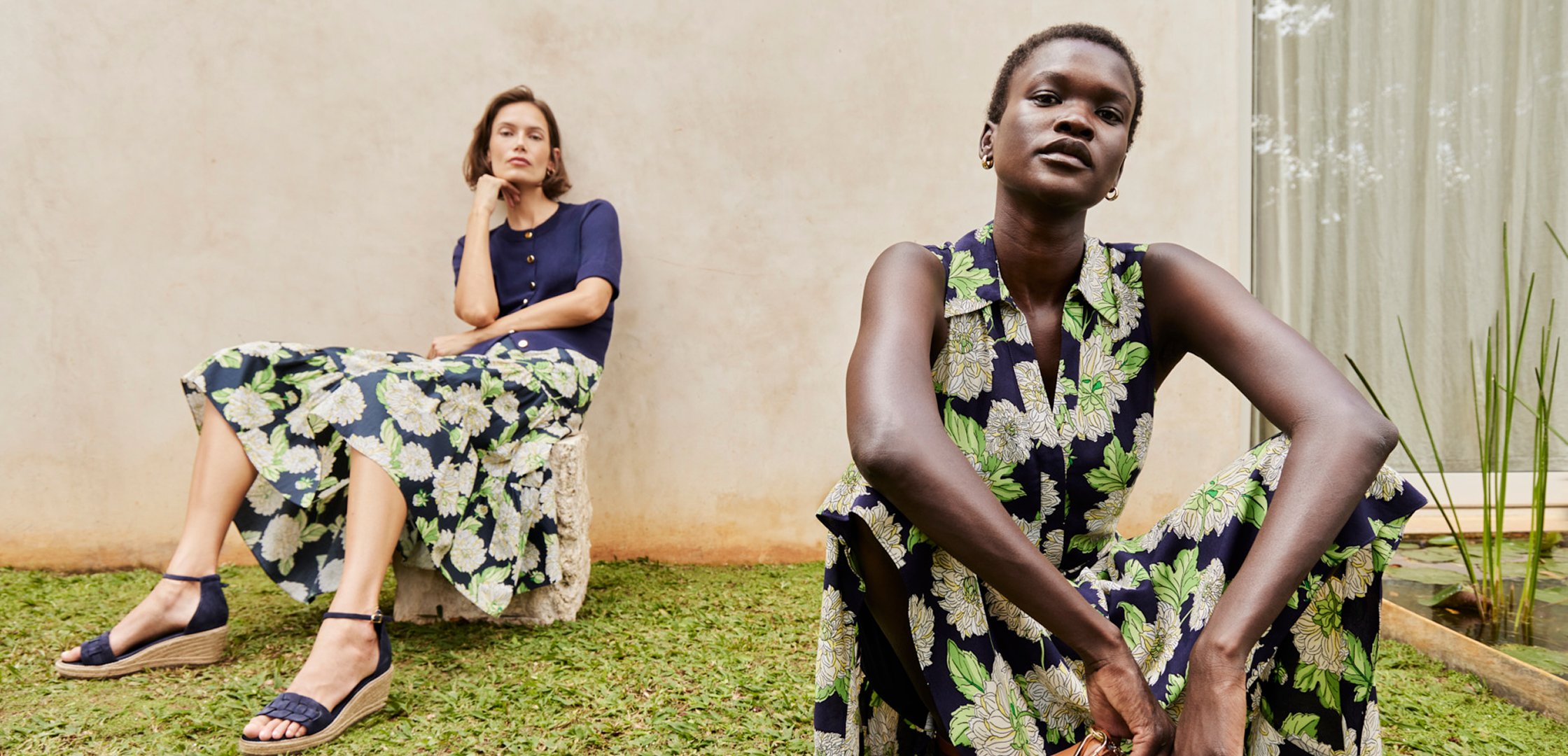 An image of two models wearing Hobbs’ summer dresses.