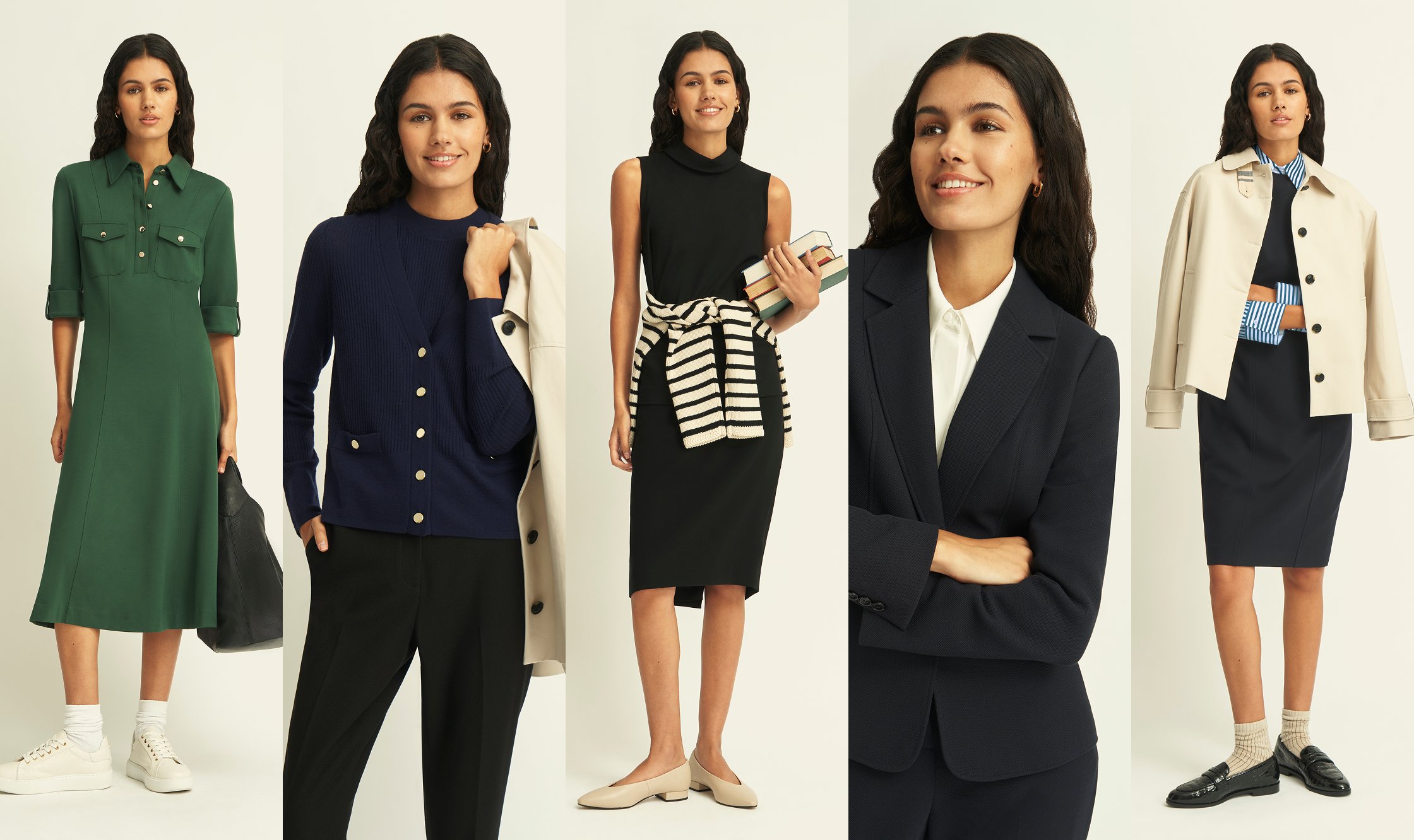 A girl wearing different smart outfits