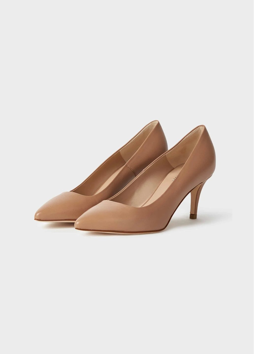 Nude court shoes by Hobbs. Choose mid heels for maximum comfort, a capsule wardrobe staple to pair with dresses and trousers.