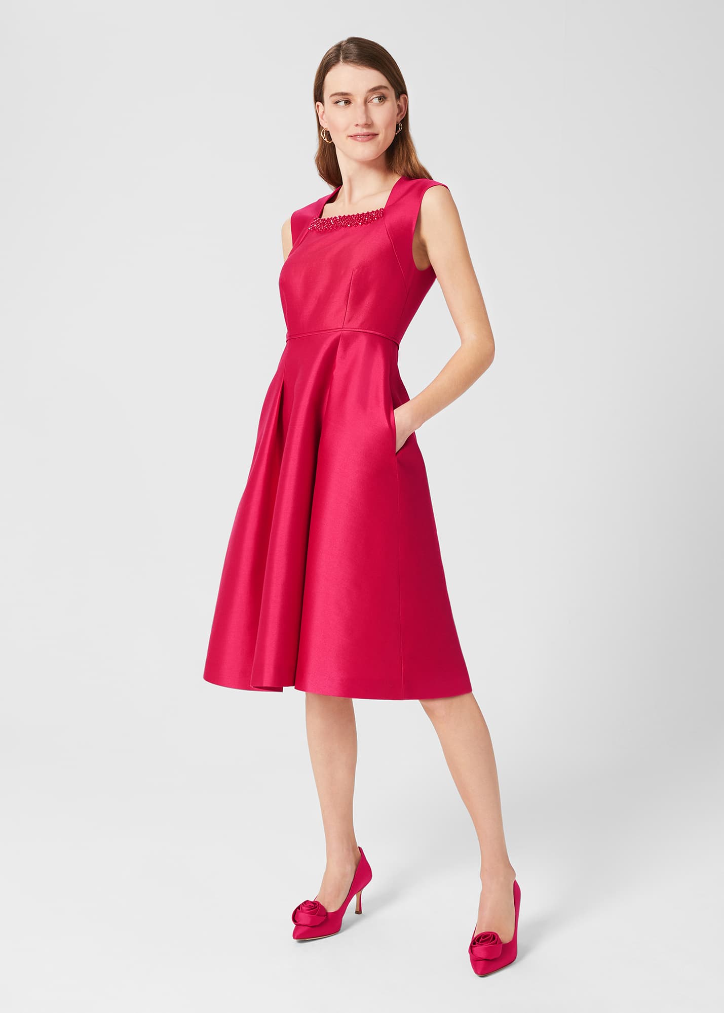 Hobbs Women's Julietta Silk Blend Fit And Flare Dress - Fuchsia Pink