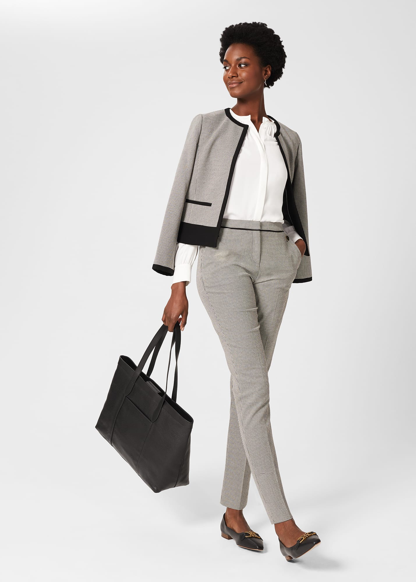 Hobbs Women's Sienna Houndstooth Slim trousers With Stretch - Ivory Black