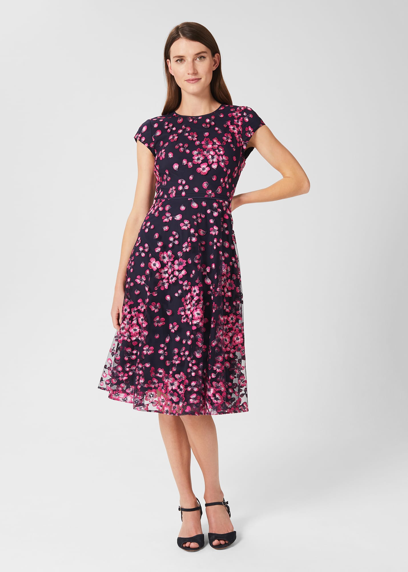 Hobbs Women's Tia Floral Embroidered Dress - Navy Pink