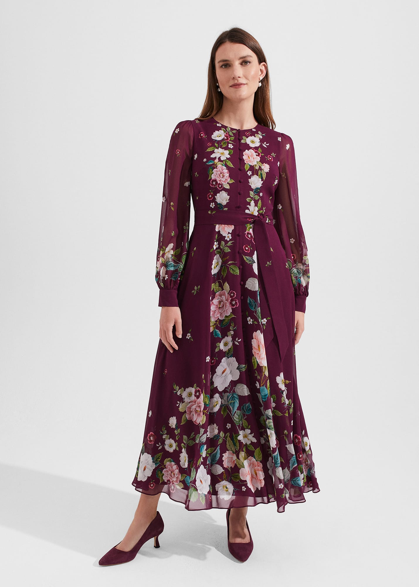Hobbs Women's Maribella Silk Floral Dress - Burgundy Multi