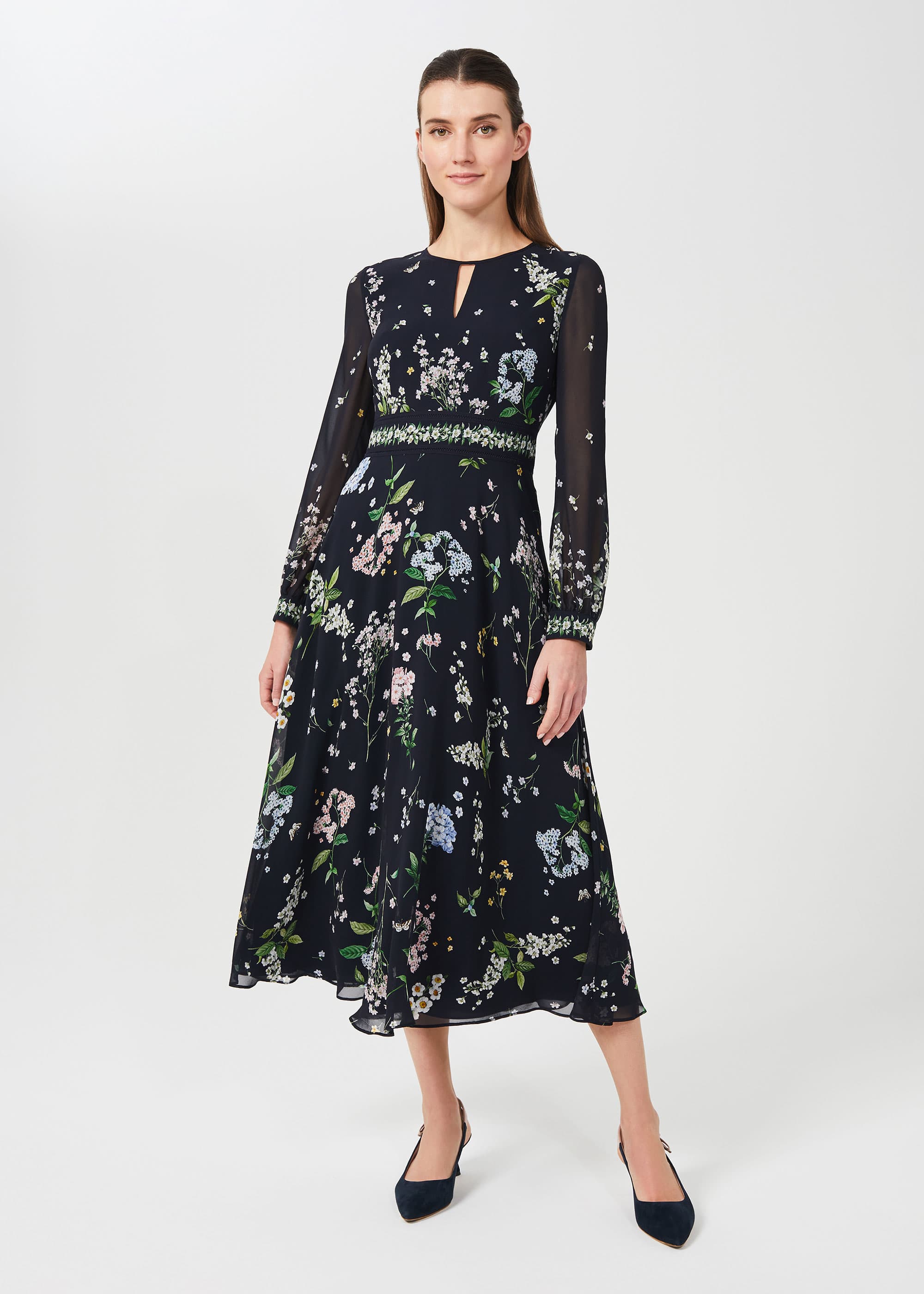 Hobbs Women's Skye Silk Floral Printed Dress - Navy Multi