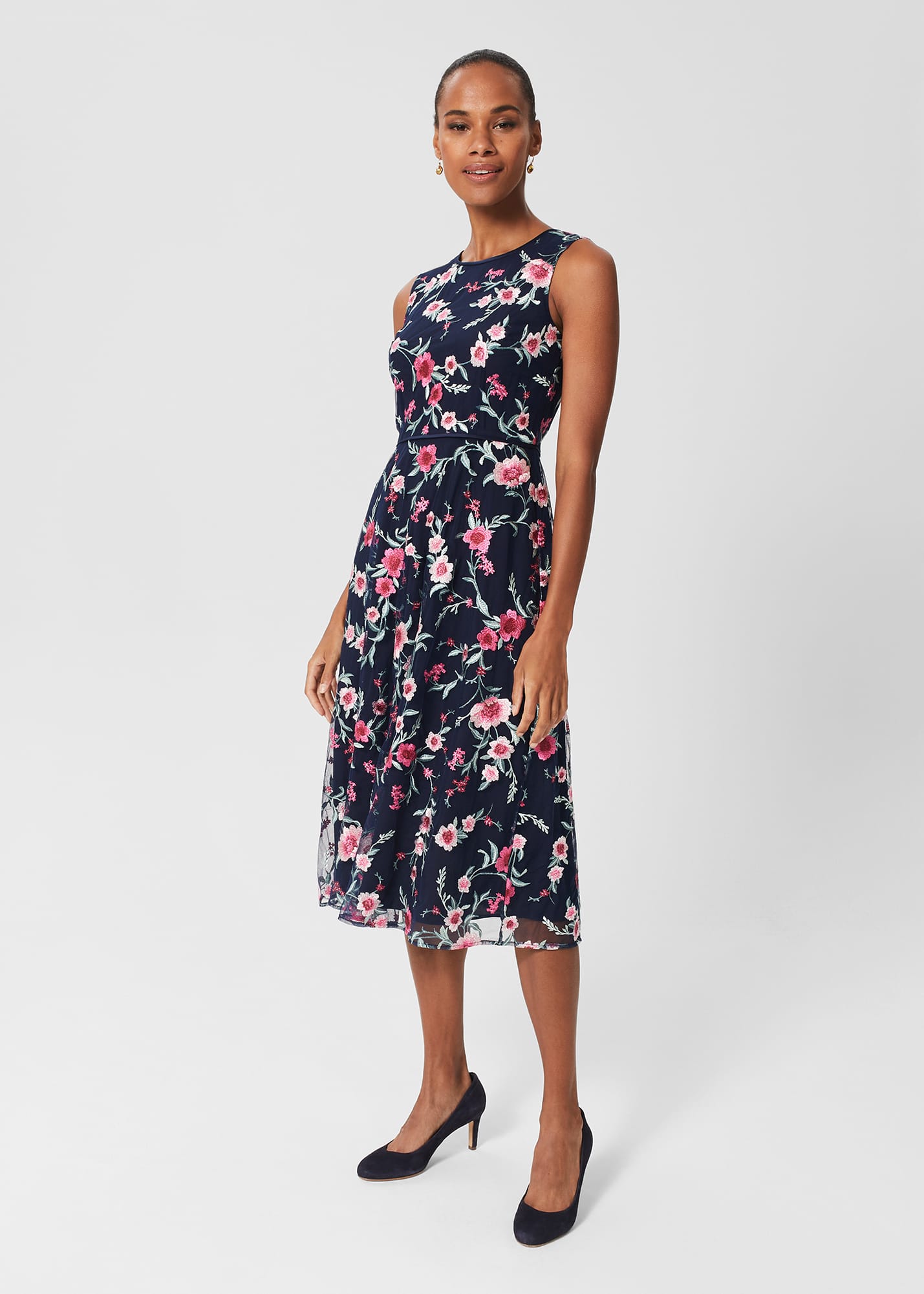 Hobbs Women's Rosella Embroidered Floral Dress - Navy Pink Multi