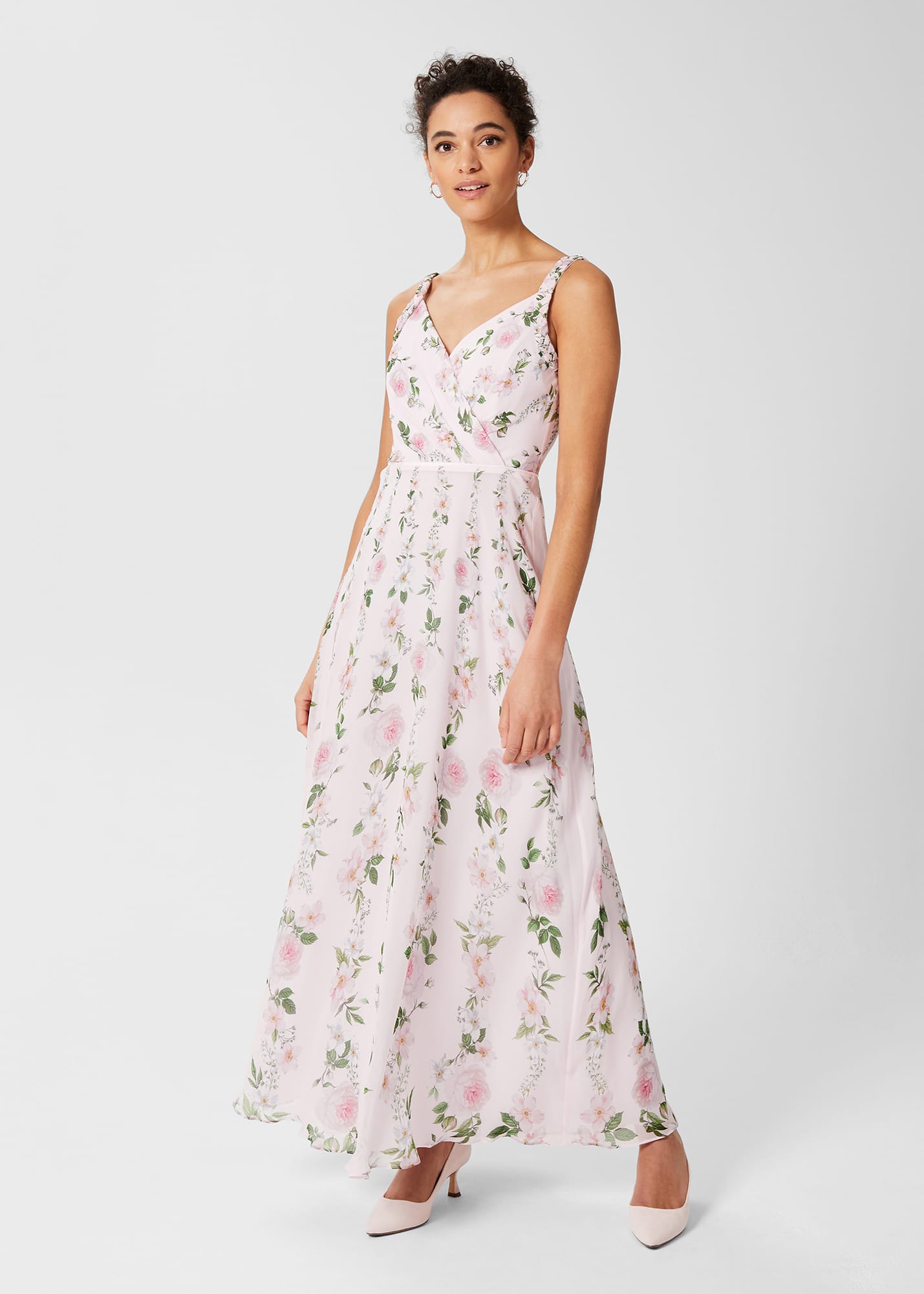Hobbs Women's Catherine Silk Floral Maxi Dress - Pale Pink Multi
