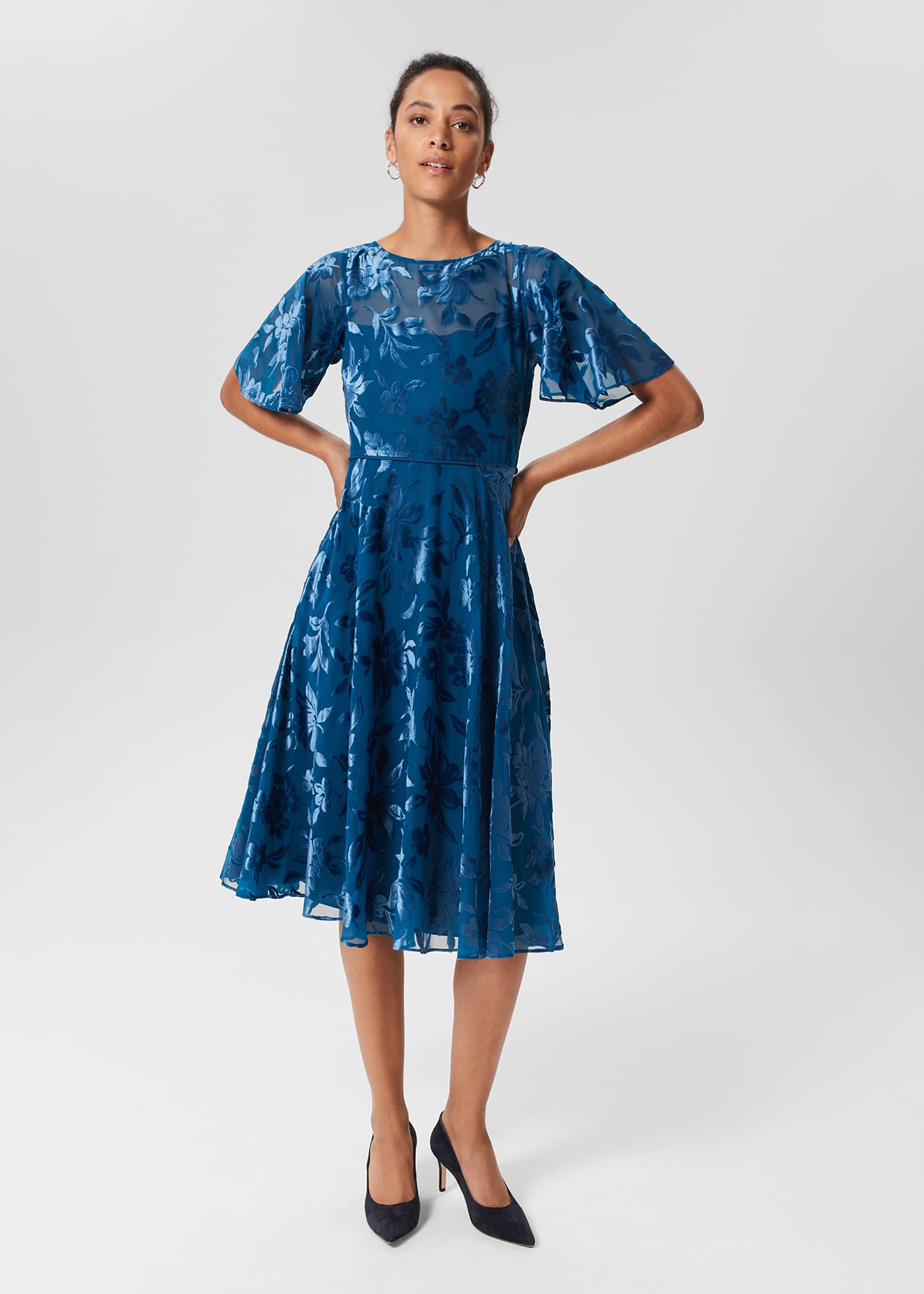 Hobbs Women's Eleanor Devore Fit And Flare Dress - Peacock Blue
