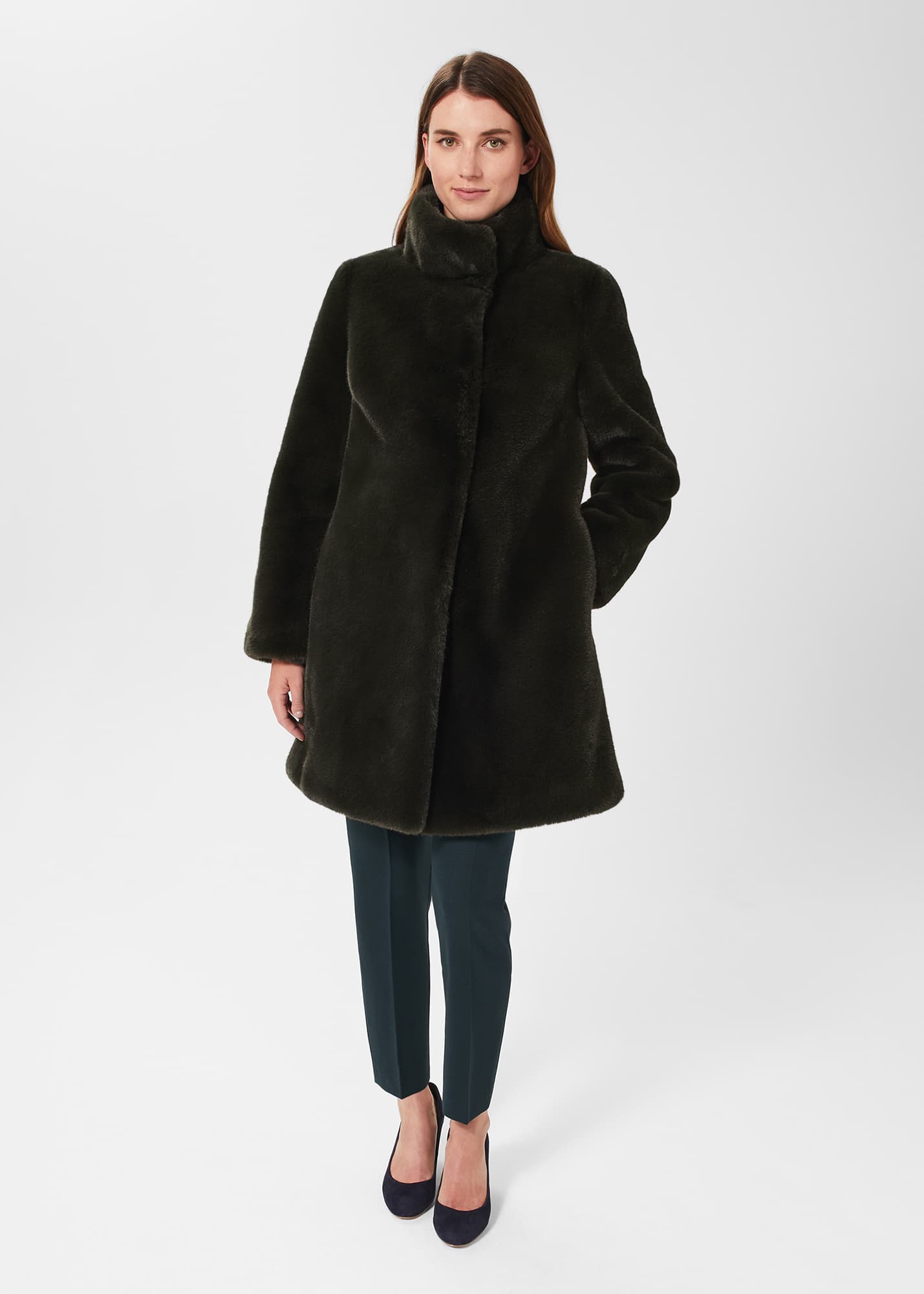 Hobbs Women's Maddox Faux Fur Coat - Olive Green