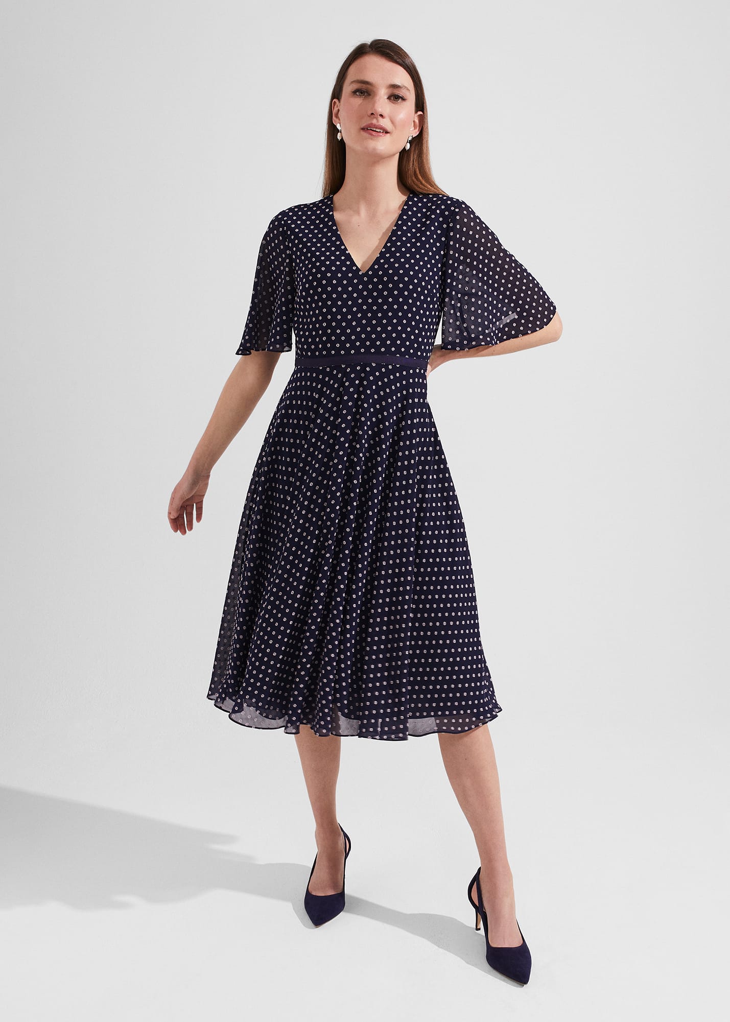 Hobbs Women's Petite Celia Spot Fit And Flare Dress - Navy Pale Pink