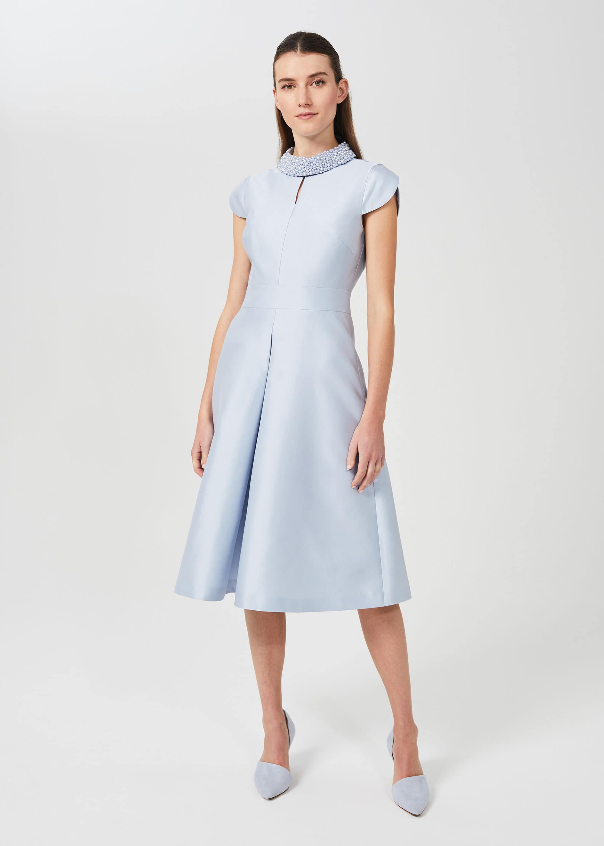 Hobbs Women's Marcella Silk Wool Beaded Dress - Celeste Blue