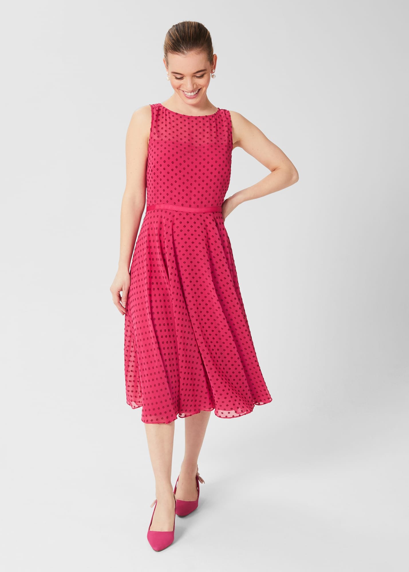 Hobbs Women's Petite Della Spot Fit And Flare Dress - Fuchsia Pink - 14