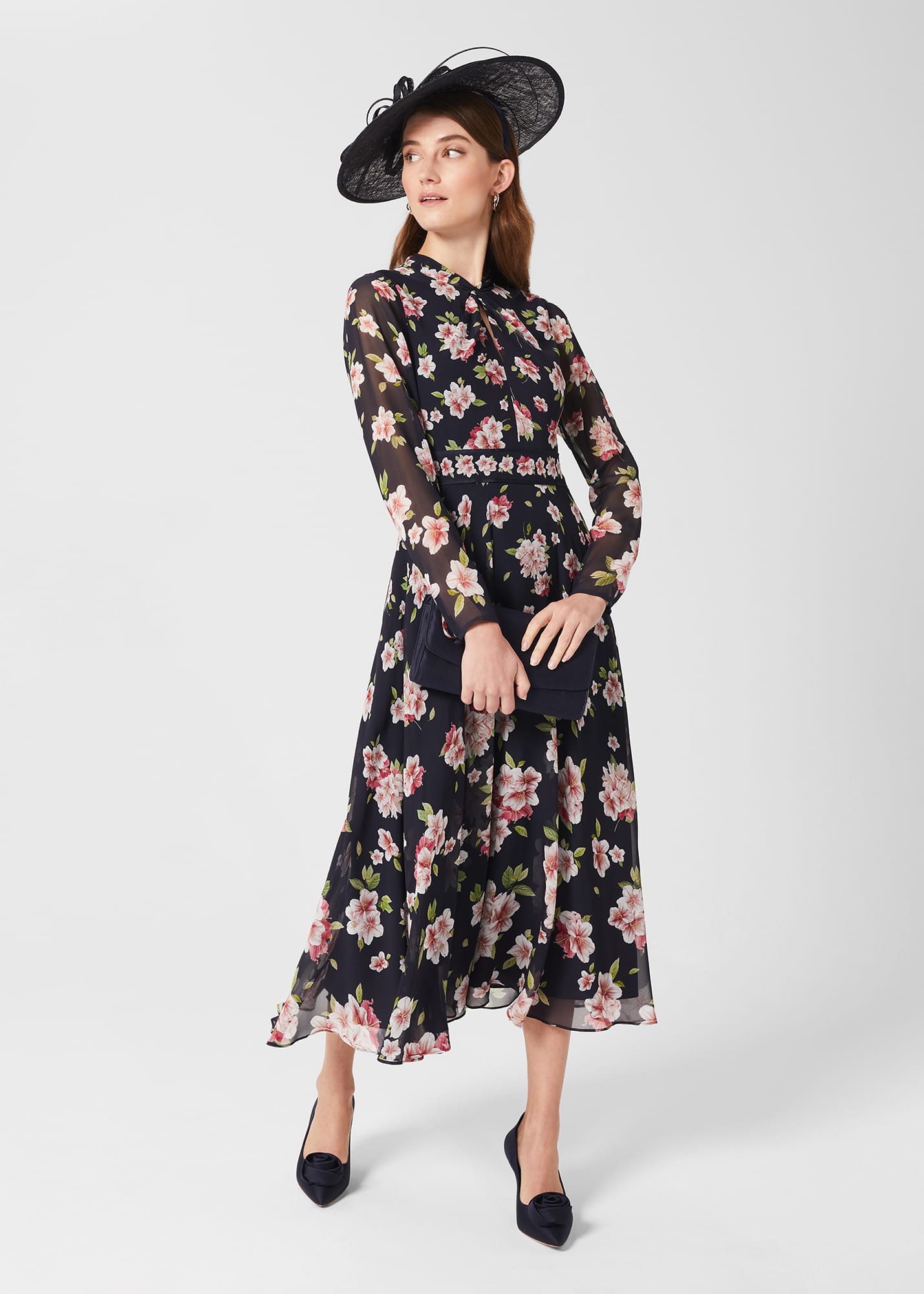 Hobbs Women's Helena Silk Floral Midi Dress - Navy Multi
