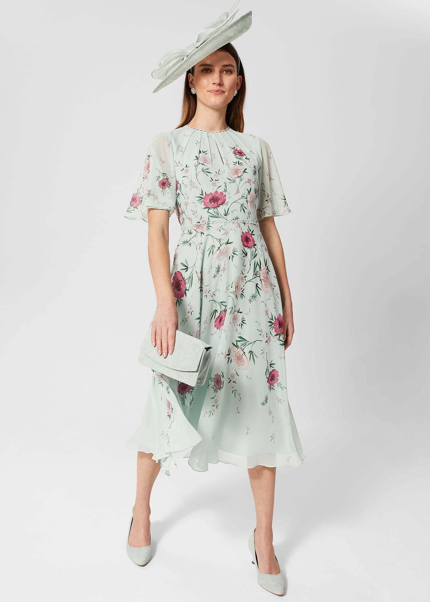 Hobbs Women's Priya Silk Floral Dress - Sage Green Pink