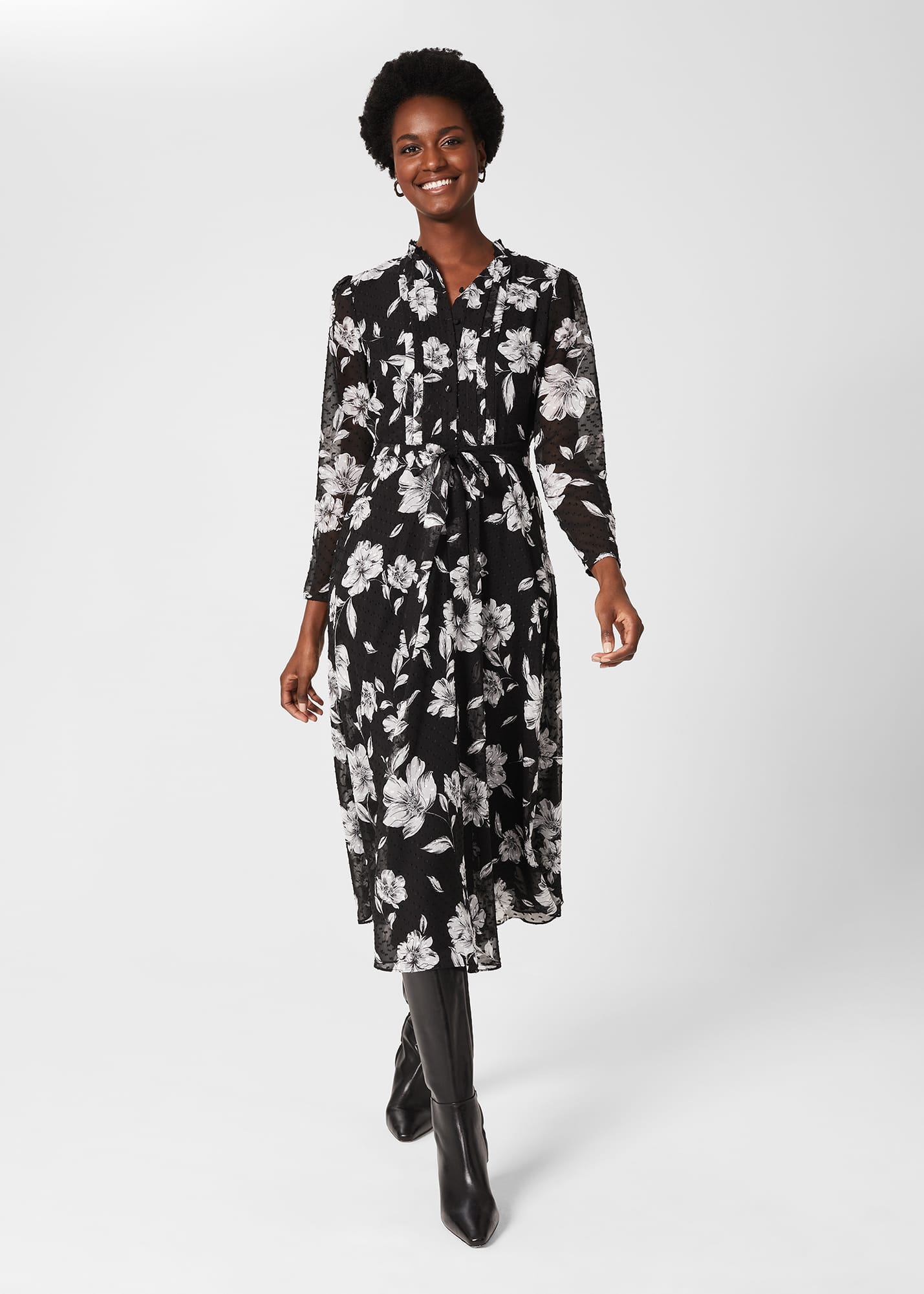 Hobbs Women's Orla Floral Jacquard Midi Dress - Black Ivory