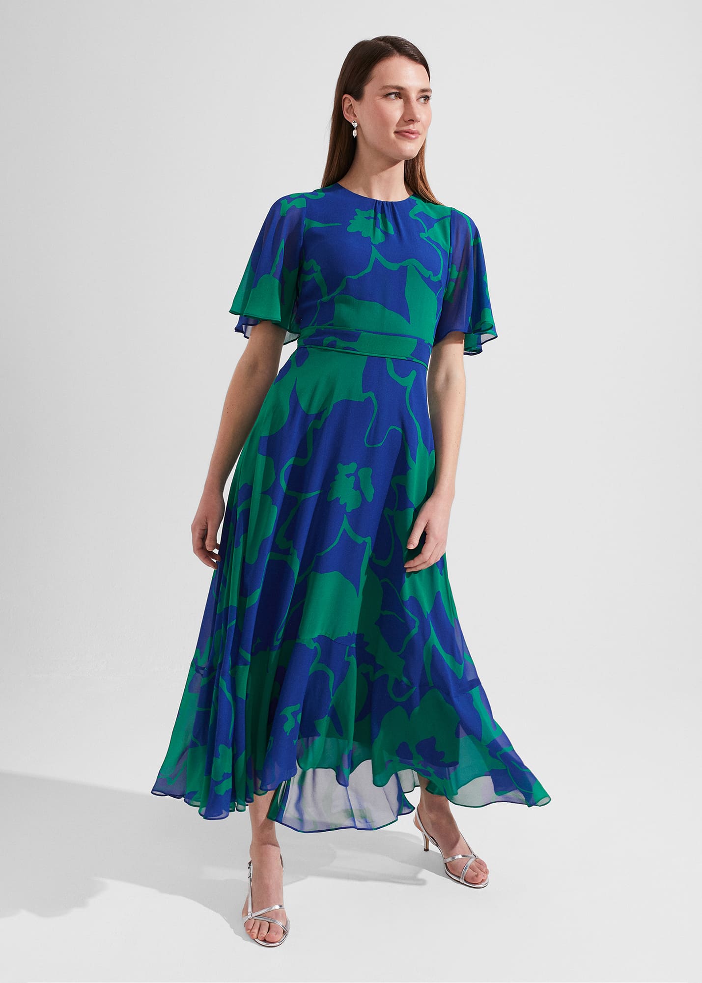 Hobbs Women's Freya Silk Fit And Flare Dress - Blue Green