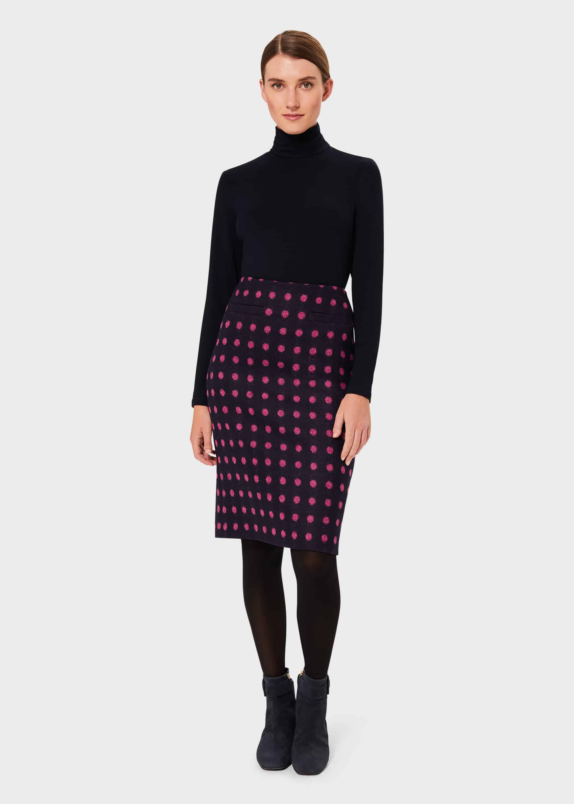 Hobbs Women's Valerie Wool Spot Pencil Skirt - Navy Pink