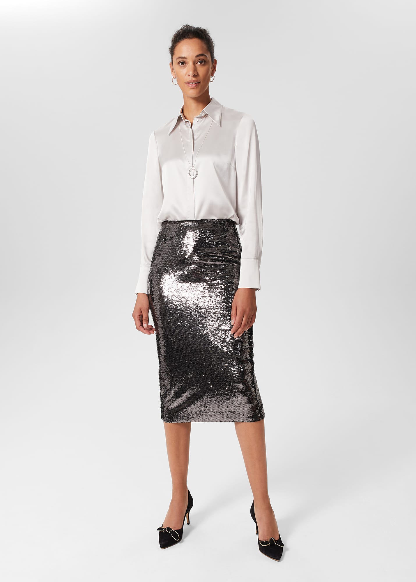 Hobbs Women's Genevieve Sequin Pencil Skirt - Silver