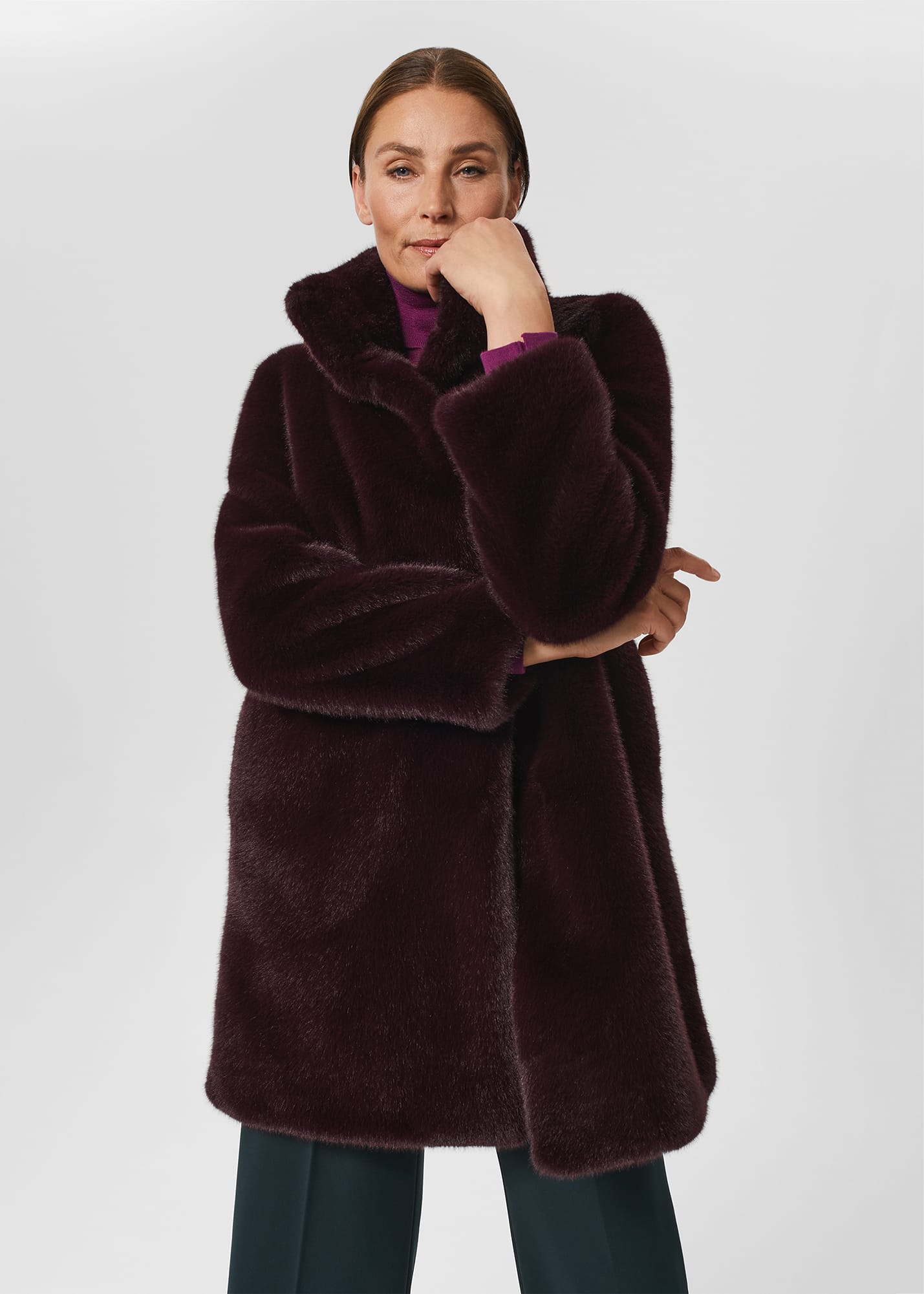 Hobbs Women's Maddox Faux Fur Coat - Dark Berry