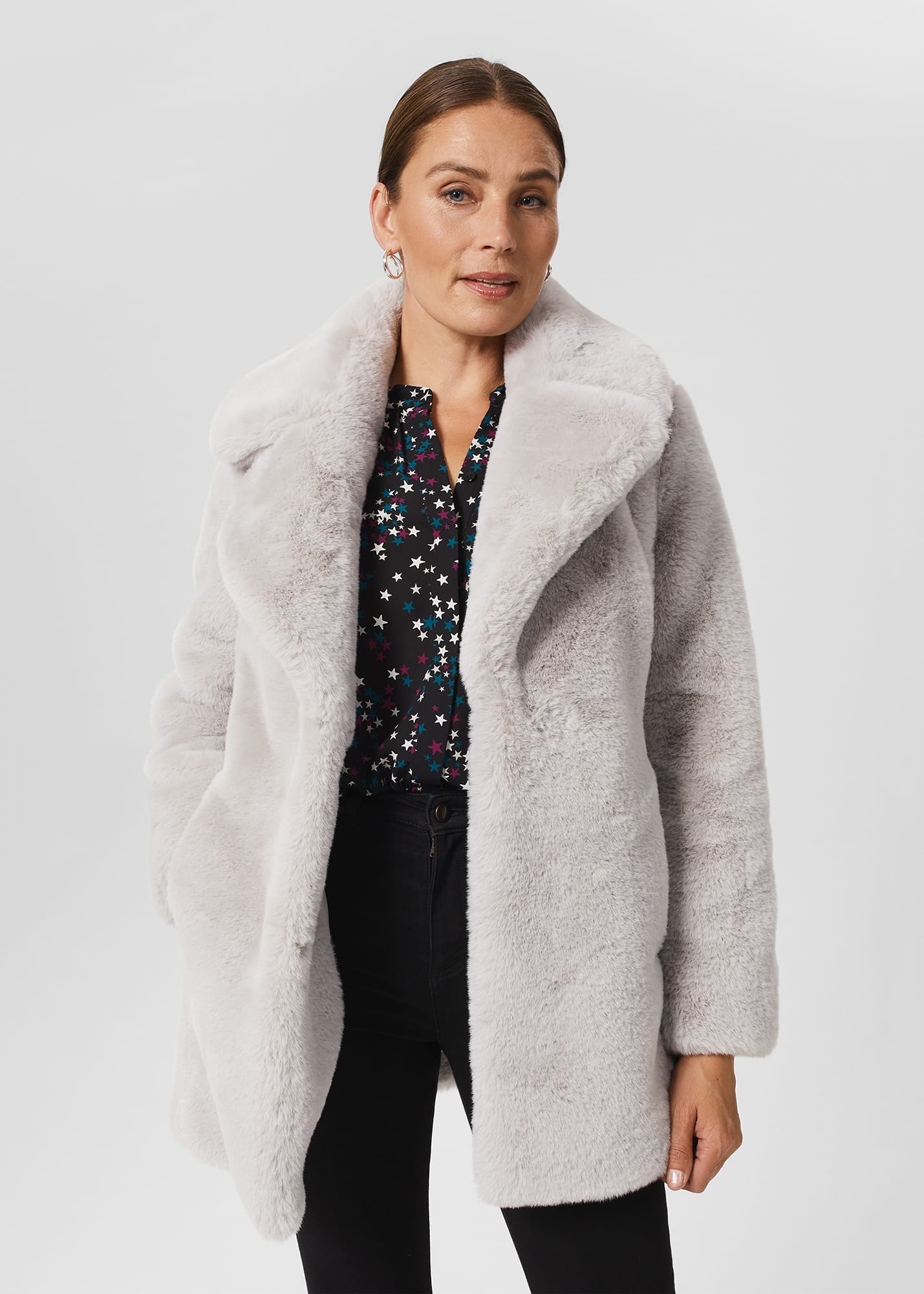 Hobbs Women's Bethany Faux Fur Coat - Silver Grey
